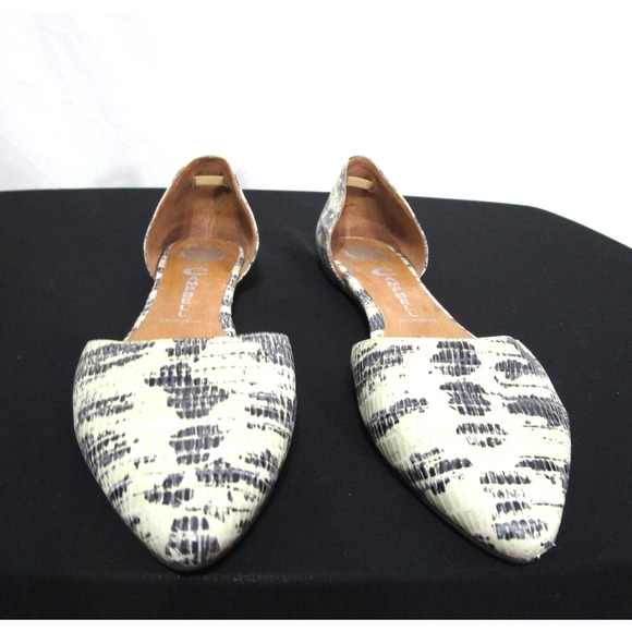 Jeffrey Campbell Beige Snake Print Leather Open Side Point Toe Flats Women 9 - Picture 2 of 11